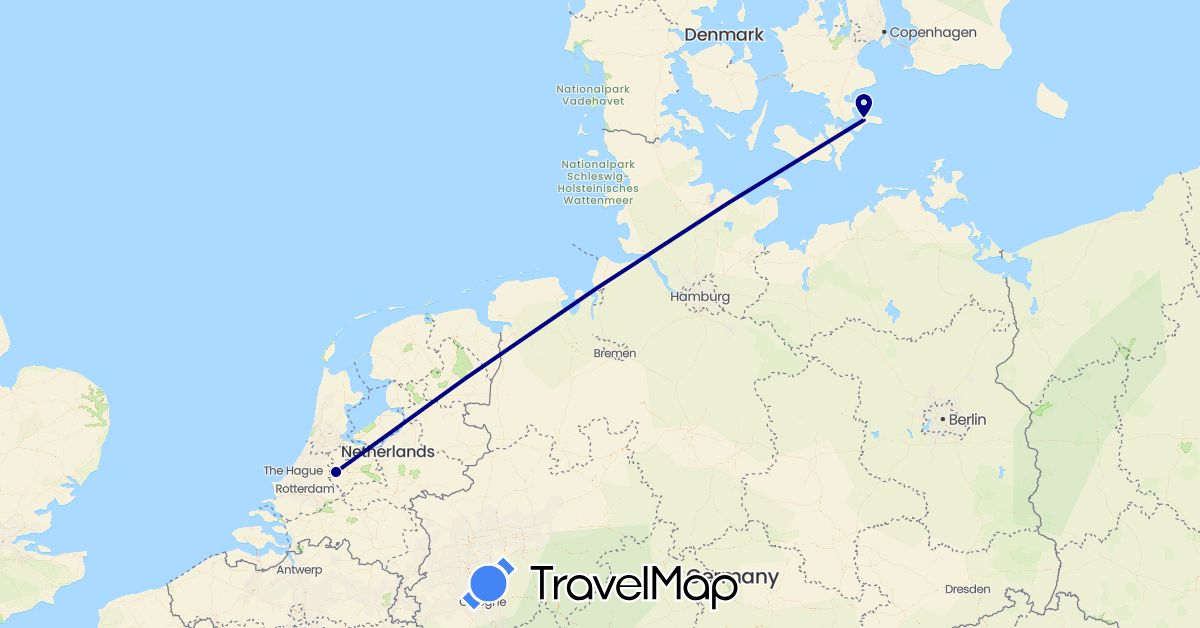 TravelMap itinerary: driving in Denmark, Netherlands (Europe)
